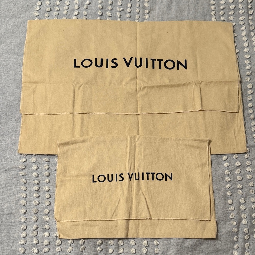 Set of 3 LV Beige Dust Bags with Black Louis Vuitton Designer Luxury Logo